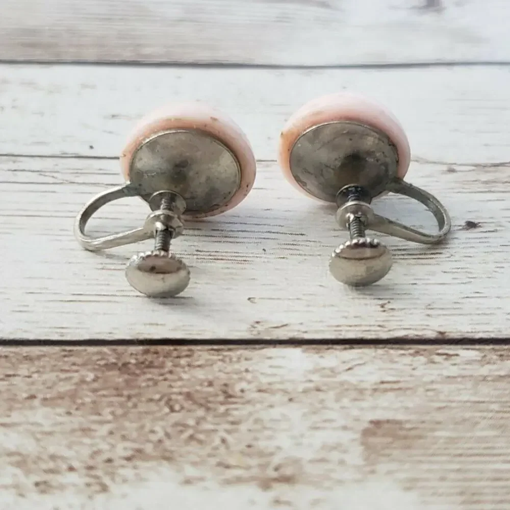 Vintage Screw On Earrings Light Pink Domed Circle
